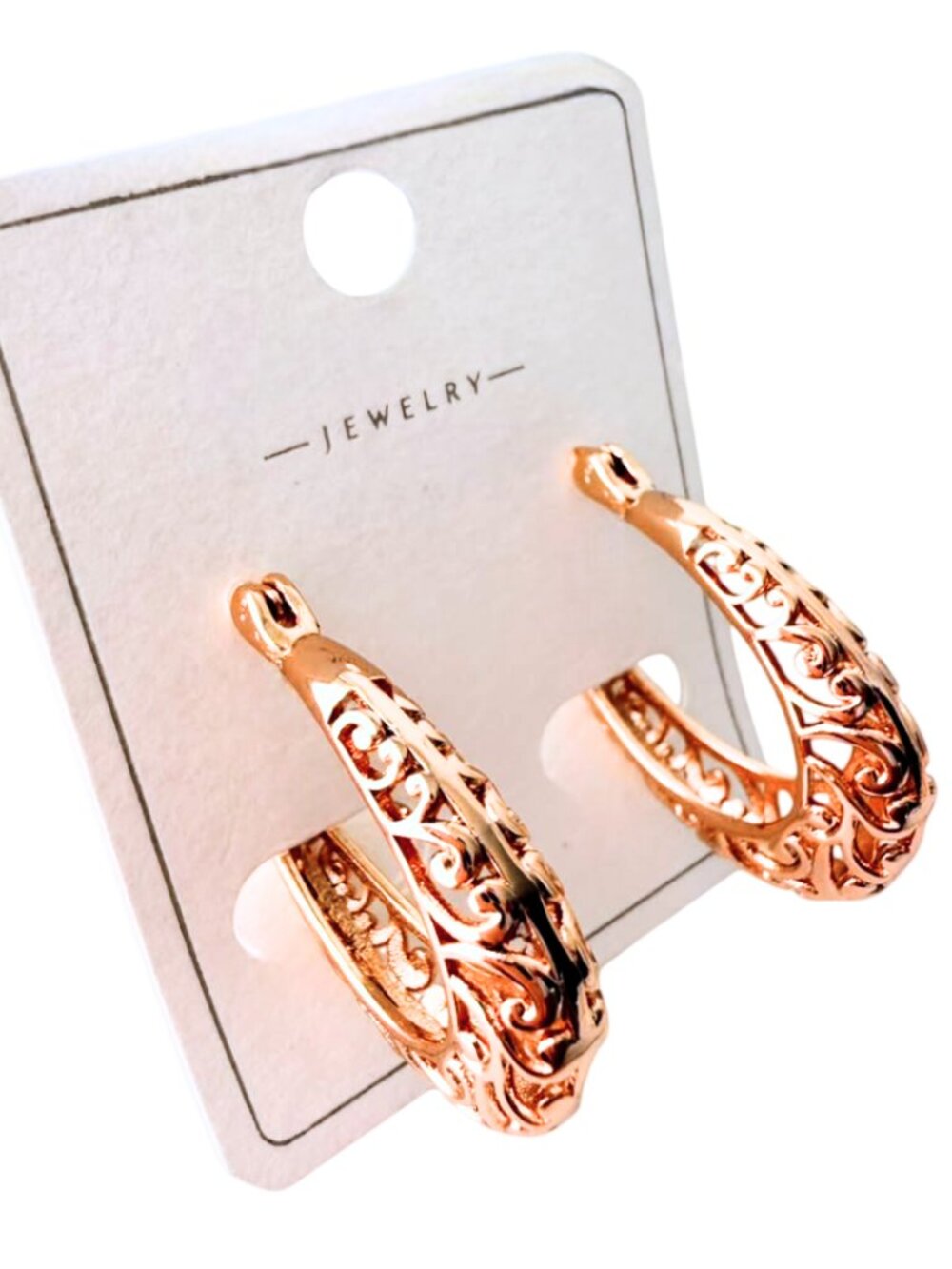 Chunky Filigree Scroll Hoop Earrings – Rose Gold Plated | Vintage-Inspired Jewel